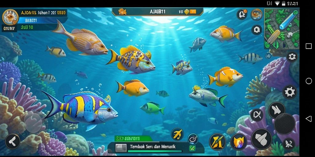 Screenshot AJAIB11 menampilkan aksi menembak ikan yang seru dan penuh warna.