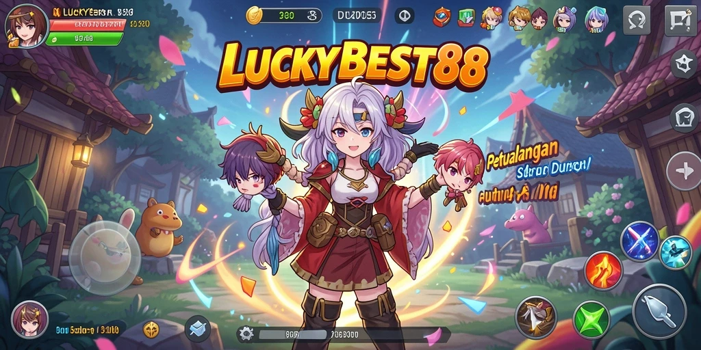 Screenshot gameplay LUCKYBEST88 yang menunjukkan aksi seru karakter anime.