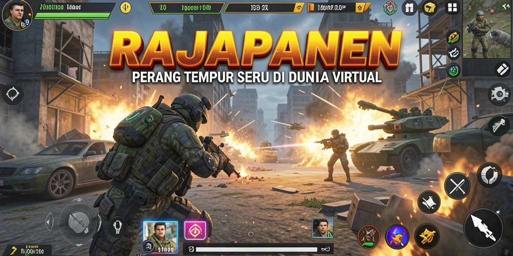 Screenshot utama RAJAPANEN menampilkan aksi pertempuran seru dalam mode TPS.