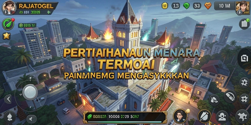 Screenshot Gameplay RAJATOGEL menampilkan pertahanan menara yang intens.
