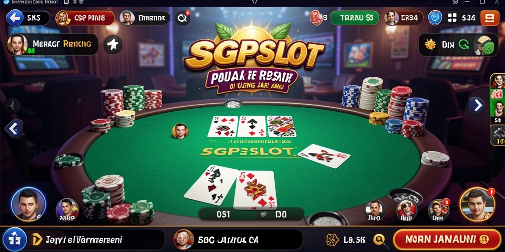 Tangkapan layar gameplay SGPSLOT dengan pemain yang sedang beraksi di meja Poker.